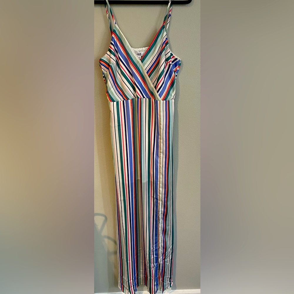 L JACK Rainbow Striped Surplice Maxi Dress